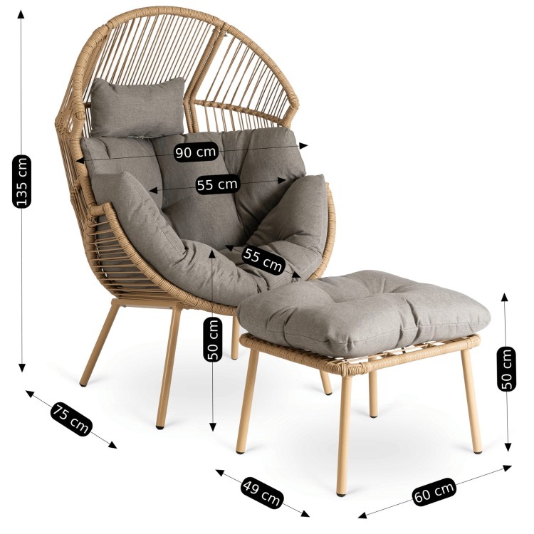 Fotel Ogrodowy z podnóżkiem NATURAL szary/boho (