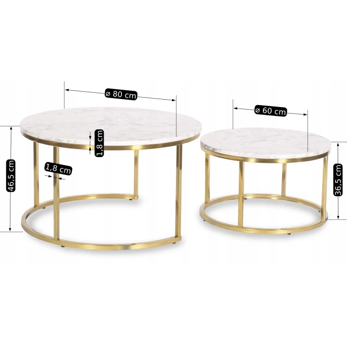 Zestaw Stolików Kawowych VENIS 60/80cm kolor Marmur/Złoty