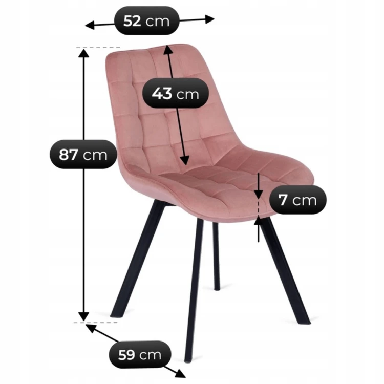 Krzesło tapicerowane Miki różowe welurowe