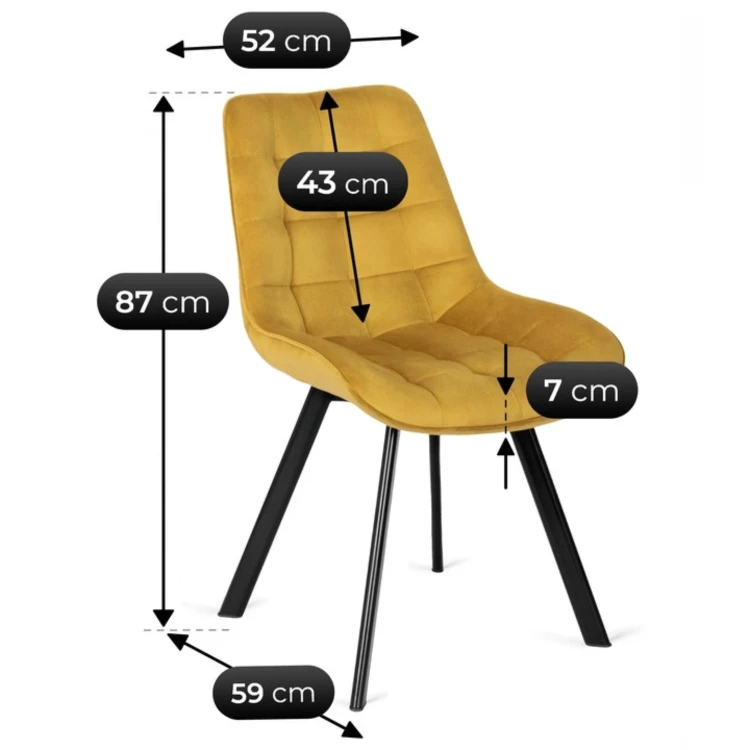 Krzesło tapicerowane Miki musztardowe welurowe