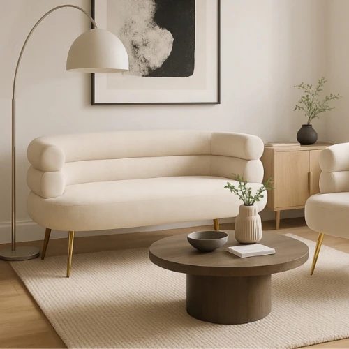 Sofa Milano Creame Tkanina /Złote nogi