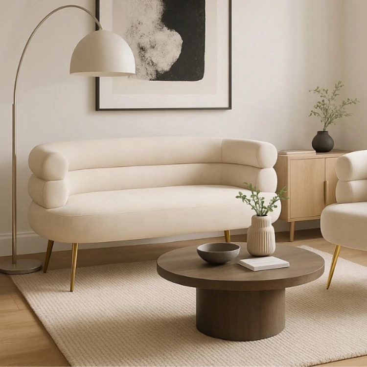 Sofa Milano Creame Tkanina /Złote nogi