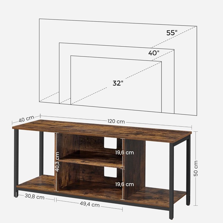 Szafka RTV z otwartymi półkami 120 cm w stylu industrialnym