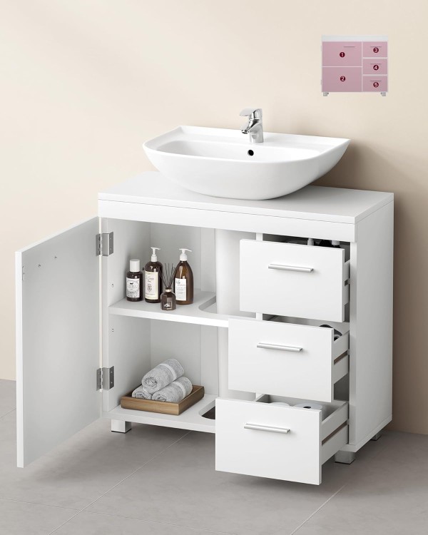 Szafka łazienkowa pod umywalkę z szufladami w kolorze białym