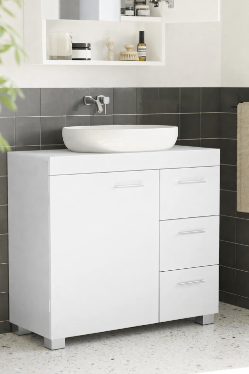 Szafka łazienkowa pod umywalkę z szufladami w kolorze białym