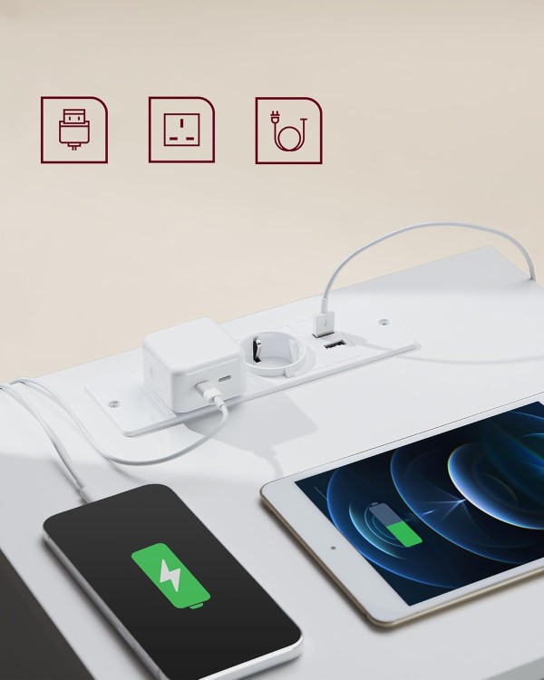 Stolik nocny 3 szufladami, 2 gniazdka 2 porty usb kolor biały