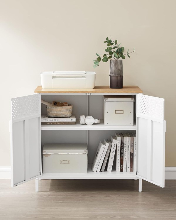 Komoda szafka metalowa kolor biały/ dąb