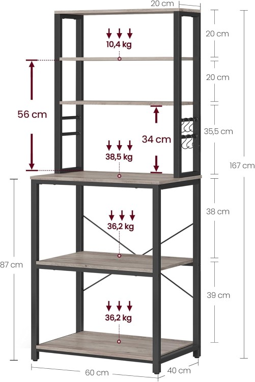 Regał kuchenny z 6 półkami 167 cm kolor Szarobeżowy