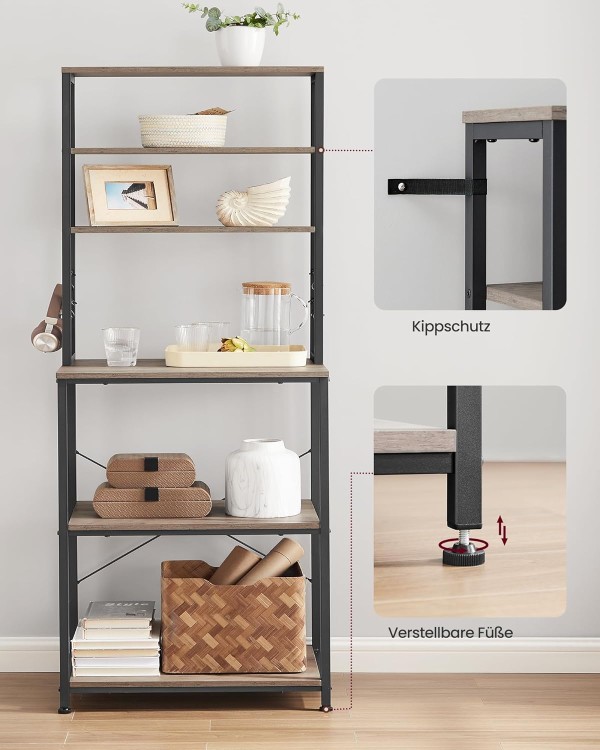 Regał kuchenny z 6 półkami 167 cm kolor Szarobeżowy