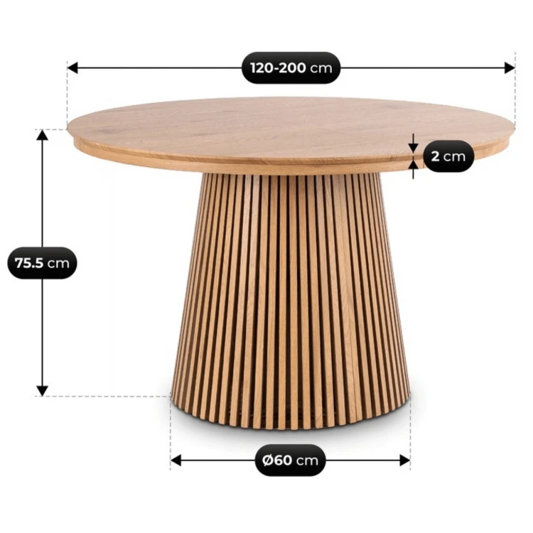 Stół rozkładany NOREL 120–200 cm okrągły, kolor dąb
