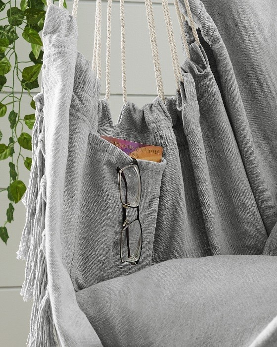 Hamak fotel wiszący ogrodowy brazylijski Szary Jasny + 2 poduszki