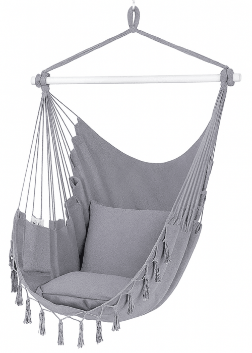 Hamak fotel wiszący ogrodowy brazylijski Szary Jasny + 2 poduszki