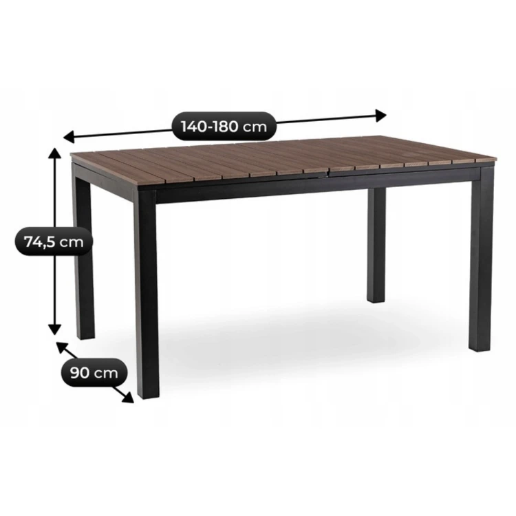 Stół Ogrodowy rozkładany ROLIS 140x180 cm Orzech/Czarny