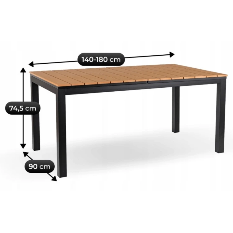 Stół Ogrodowy rozkładany ROLIS 140x180 cm Dąb/Czarny