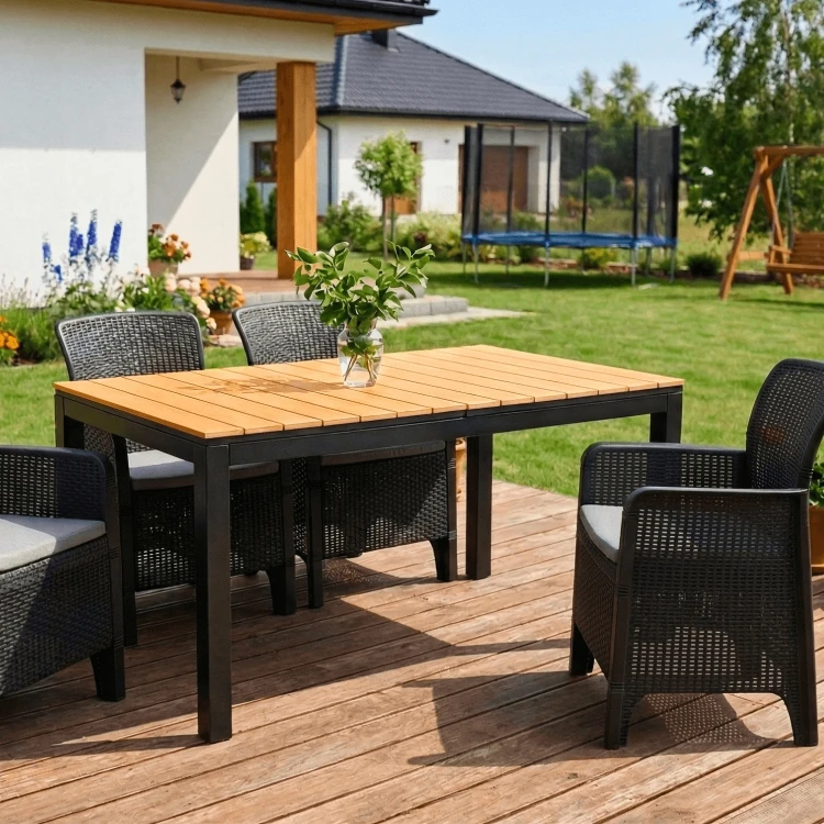 Stół Ogrodowy rozkładany ROLIS 140x180 cm Dąb/Czarny