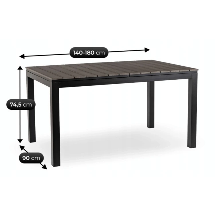 Stół Ogrodowy rozkładany ROLIS 140x180 cm Ciemnoszary Dąb/Czarny