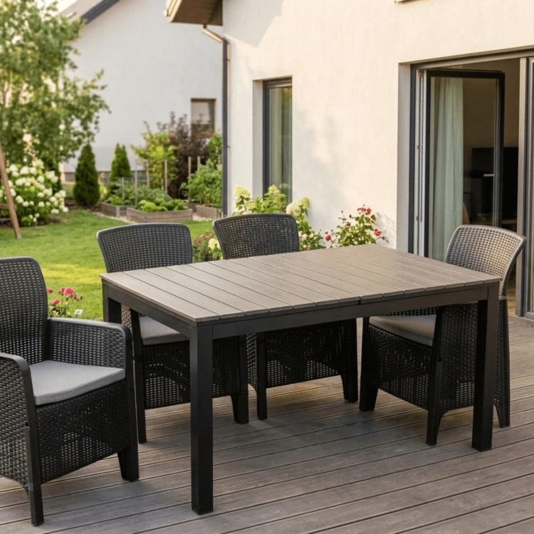 Stół Ogrodowy rozkładany ROLIS 140x180 cm Ciemnoszary Dąb/Czarny