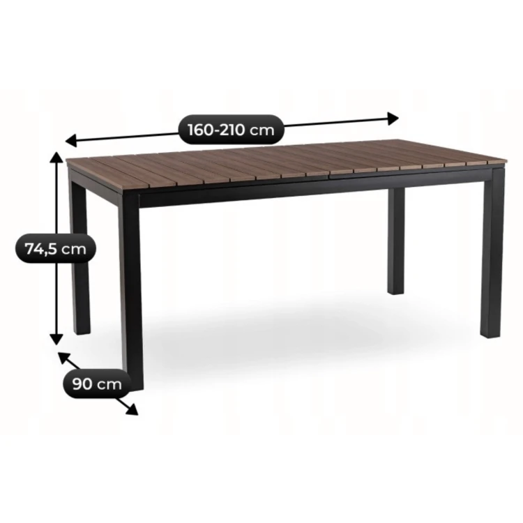 Stół Ogrodowy rozkładany ROLIS 160x210 cm Orzech/Czarny