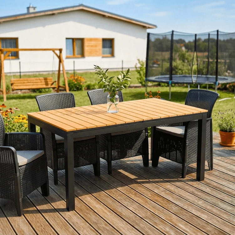 Stół Ogrodowy rozkładany ROLIS 160x210 cm Dąb/Czarny