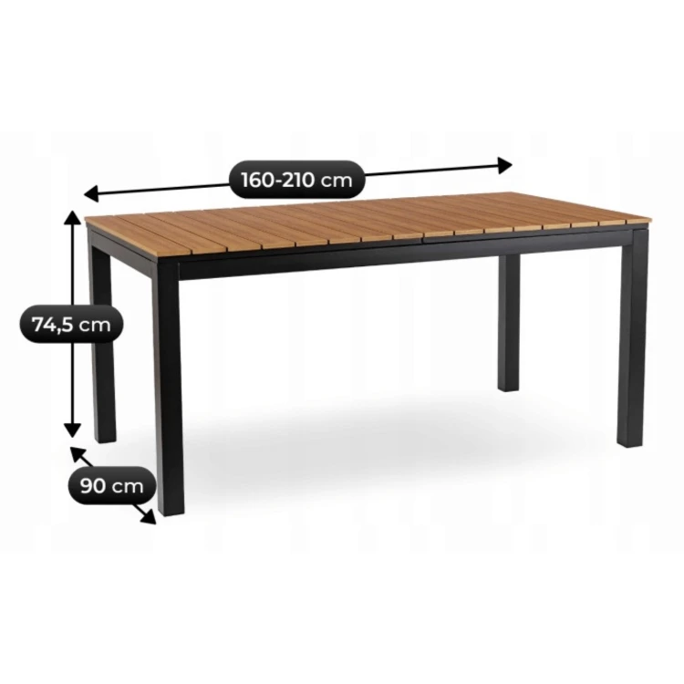 Stół Ogrodowy rozkładany ROLIS 160x260 cm Dąb/Czarny
