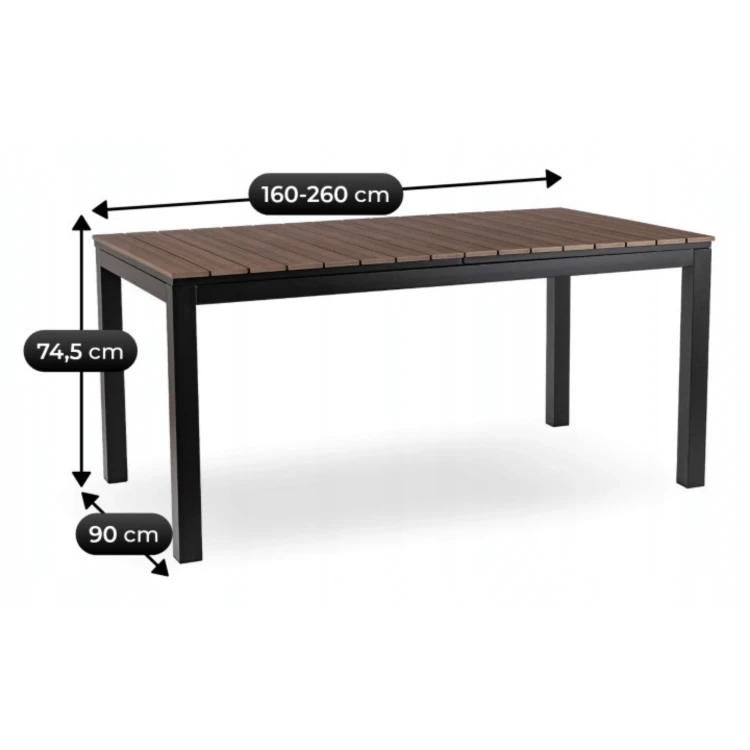 Stół Ogrodowy rozkładany ROLIS 160x260 cm Orzech/Czarny