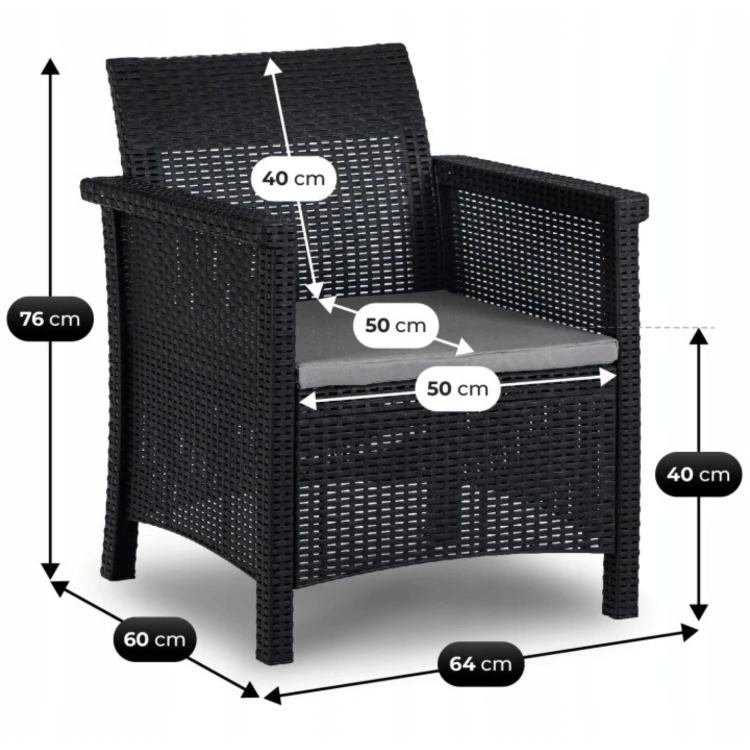 Zestaw Mebli Ogrodowych ZANORA Czarny/Szary