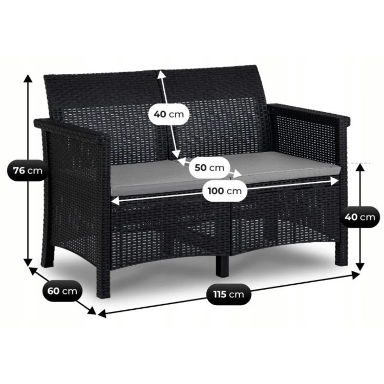 Zestaw Mebli Ogrodowych ZANORA Czarny/Szary