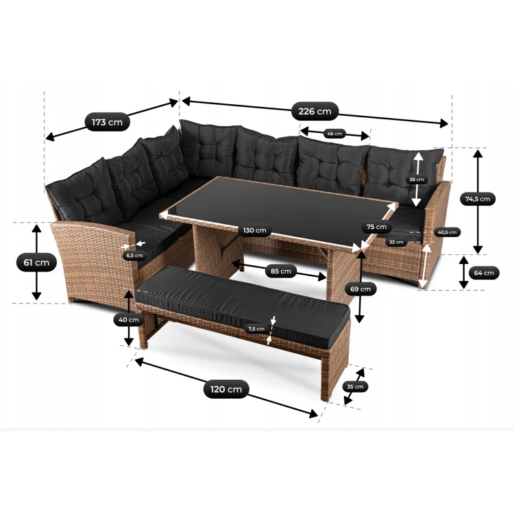 Zestaw ogrodowy Sano Jasnobrązowy/Czarny