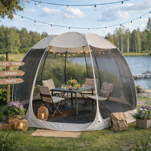 Pawilon ogrodowy Camping Dome namiot altana ogrodowa 395 cm Beż /Czarny (