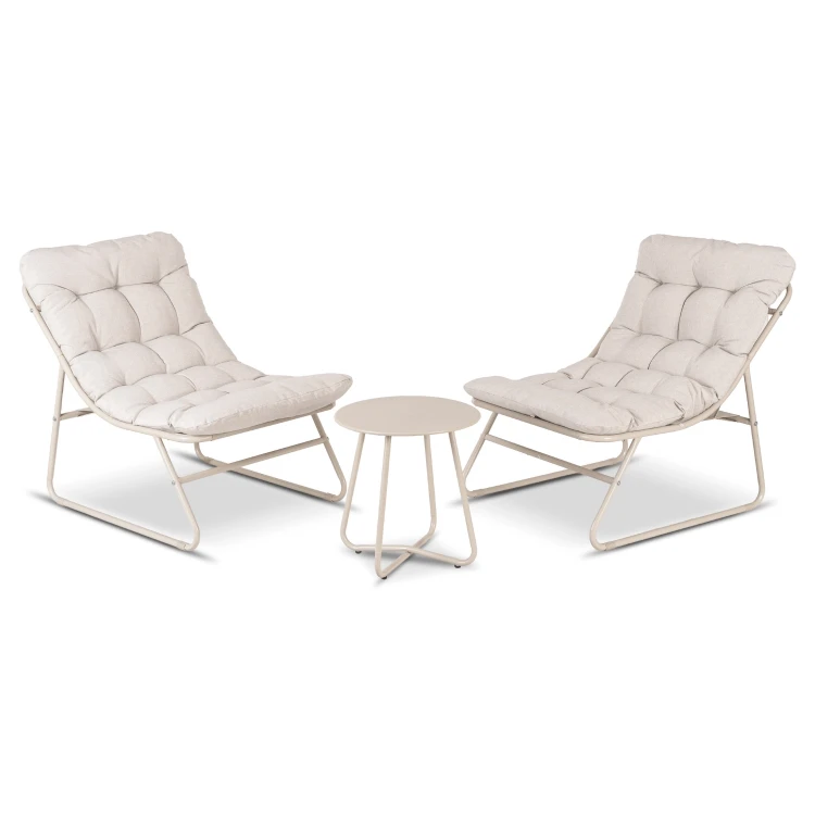 Zestaw Mebli Ogrodowych MALAGA stolik kawowy + dwa fotele beżow