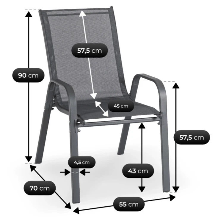 Zestaw Mebli Ogrodowych MARINA Stół + 6 krzeseł Czarny