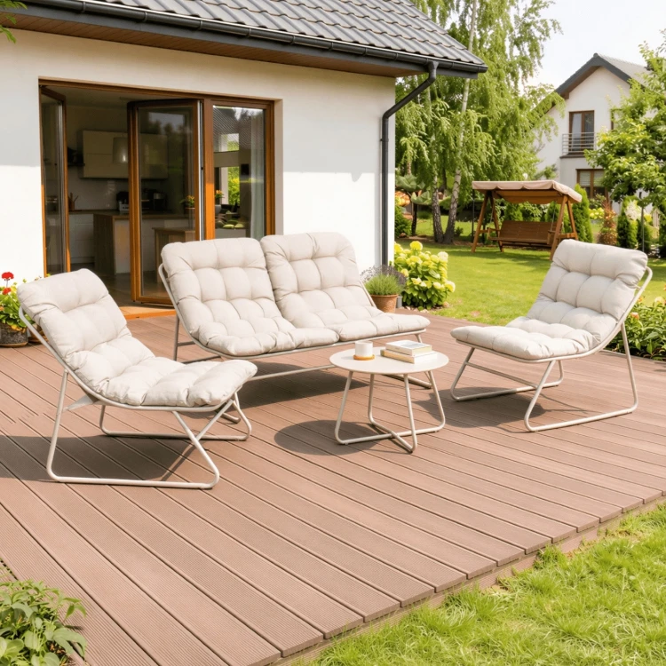 Zestaw Ogrodowy Zelia Sofa 2 x Fotel stolik kawowy Beżowy