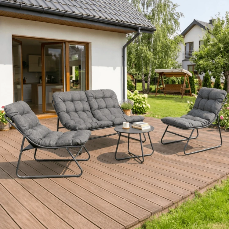 Zestaw Ogrodowy Zelia Sofa 2 x Fotel stolik kawowy Szary (