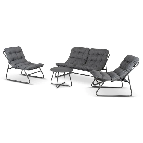 Zestaw Ogrodowy Zelia Sofa 2 x Fotel stolik kawowy Szary (