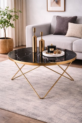 Stolik kawowy BLACK GLAM złote nogi / czarny marmur
