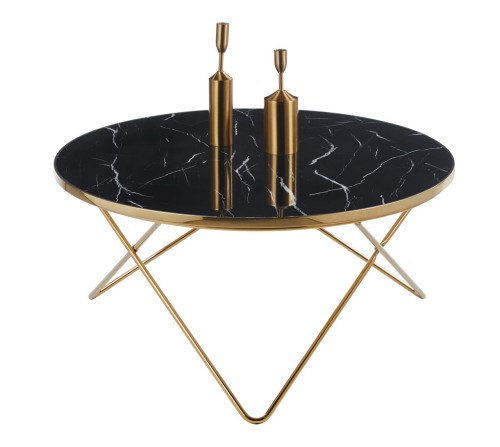 Stolik kawowy BLACK GLAM złote nogi / czarny marmur