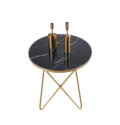 Stolik kawowy pomocniczy BLACK GLAMY 50 cm okrągły złota podstawa/czarny marmur (