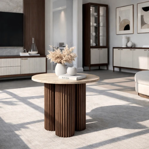 Stolik pomocniczy Selena 50 cm Trawertyn/Orzech