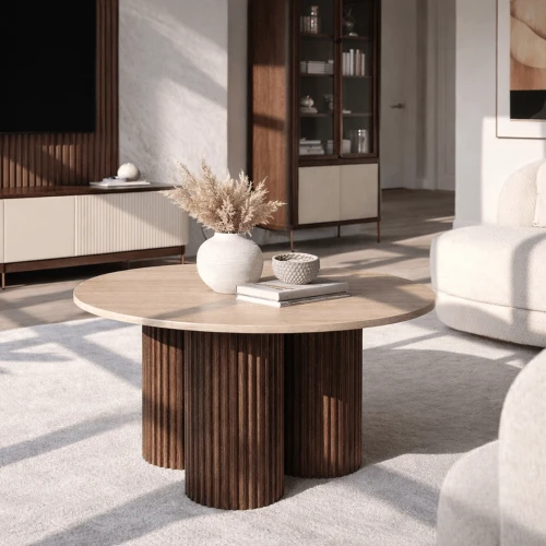 Stolik kawowy Selena 80 cm Trawertyn/Orzech