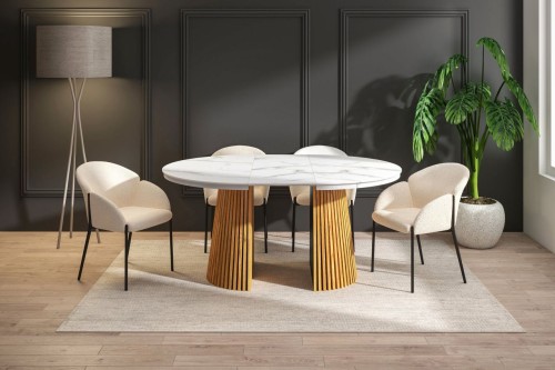 Stół rozkładany Lorena 120(160/200)x120 kolor biały marmur /dąb) (