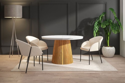 Stół rozkładany Lorena 120(160/200)x120 kolor biały marmur /dąb) (