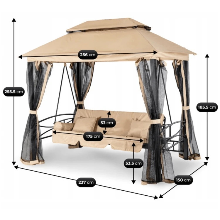 Huśtawka ogrodowa z zadaszeniem Beżowa/Czarna
