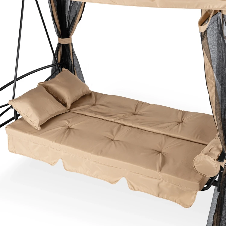 Huśtawka ogrodowa z zadaszeniem Beżowa/Czarna