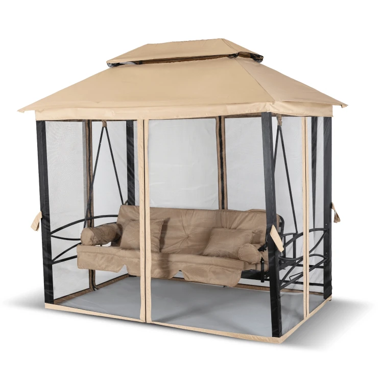 Huśtawka ogrodowa z zadaszeniem Beżowa/Czarna