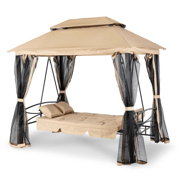 Huśtawka ogrodowa z zadaszeniem Beżowa/Czarna