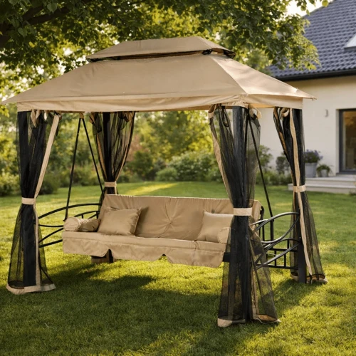 Huśtawka ogrodowa z zadaszeniem Beżowa/Czarna