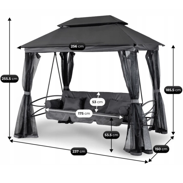 Huśtawka ogrodowa Riva z zadaszeniem Szara/Czarna