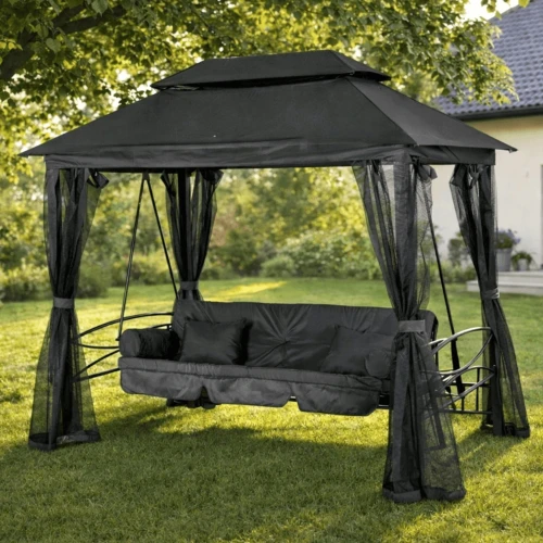 Huśtawka ogrodowa Riva z zadaszeniem Szara/Czarna