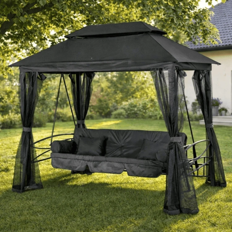 Huśtawka ogrodowa Riva z zadaszeniem Szara/Czarna