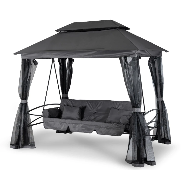 Huśtawka ogrodowa Riva z zadaszeniem Szara/Czarna